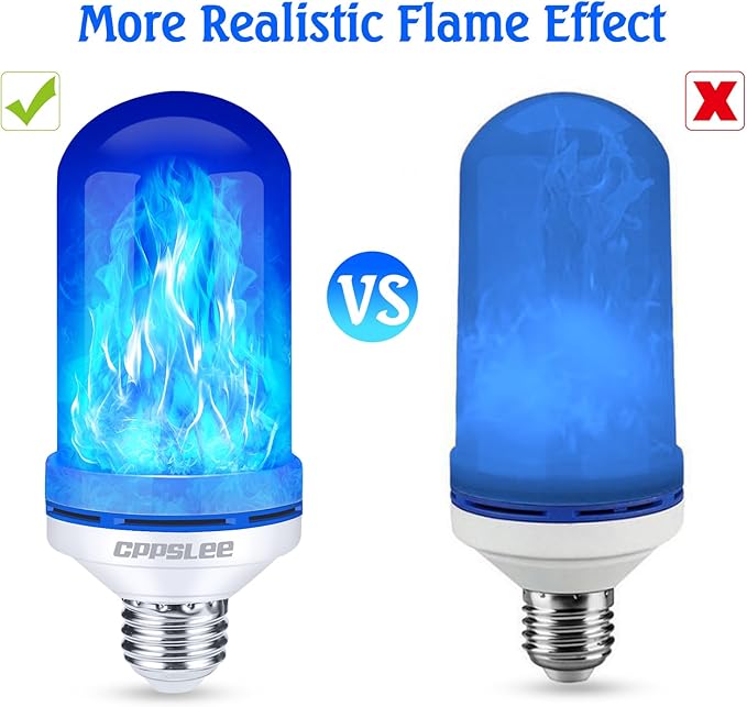 CPPSLEE Upgraded LED Flame Light Bulbs, 4 Modes Flickering Light Bulbs, E26 Base Fire Flame Bulb for Halloween Decorations Outdoor, Christmas Lights Patio Indoor Home Decor (Blue, 4 Pack)