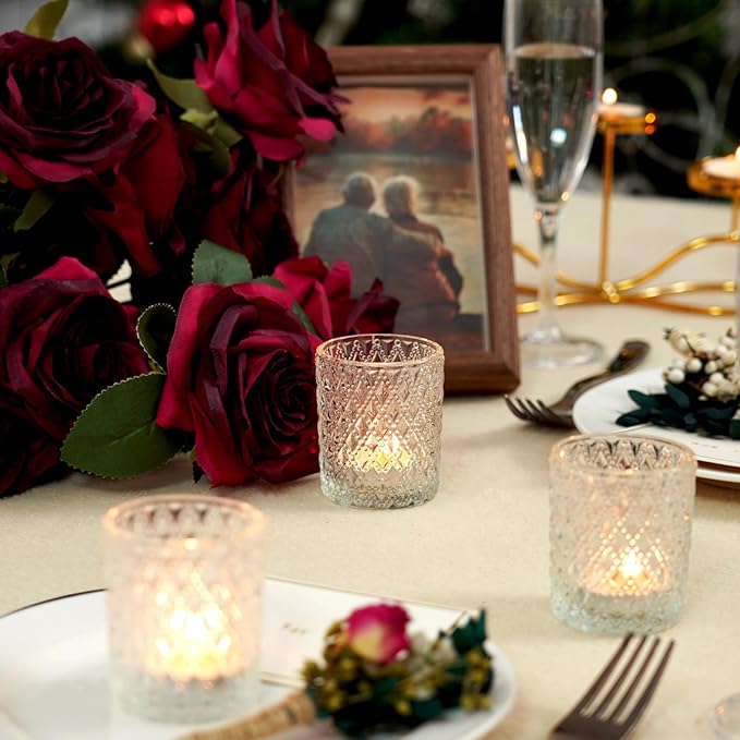 Homemory 12 Pack Clear Glass Votive Candle Holders, Tealight Candle Holder, Vintage Candle Holders Bulk for Table Centerpieces, Christmas, Baby Showers, Birthday, Wedding, Party
