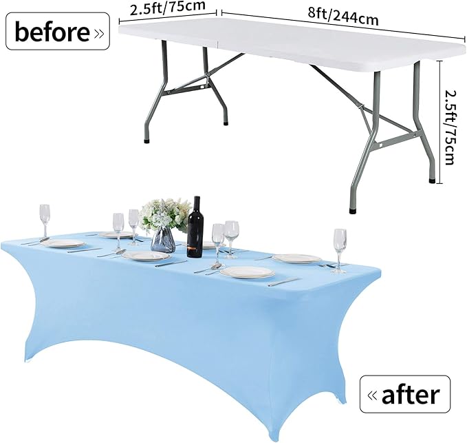 2Pack Spandex Table Cover for 8FT or 4ft or 6ft Table Universal Fitted Stretch Tablecloth for Party, Banquet, Wedding and Events-Blue Mist