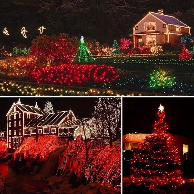 33FT 100 LEDs String Lights Waterproof Fairy Lights 8 Modes with Memory 30V UL Certified Power Supply for Home, Garden, Wedding, Party, Christmas Decoration Indoor Outdoor (Red)