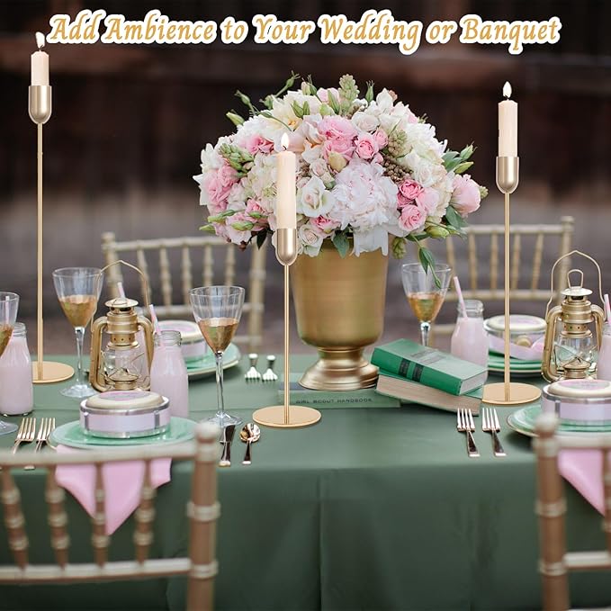 18 PCE Glod Candle Holders Set, Vintage Taper & Pillar Candle Sticks for Wedding, Dining Table, Fireplace Mantel, Elegant Home Decor, Housewarming Gift, Festive Centerpiece