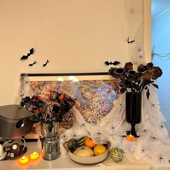 600 sqft Spider Web Halloween Decorations With 20 Fake Spiders - Super Stretch Cobwebs for Party Decor and Supplies