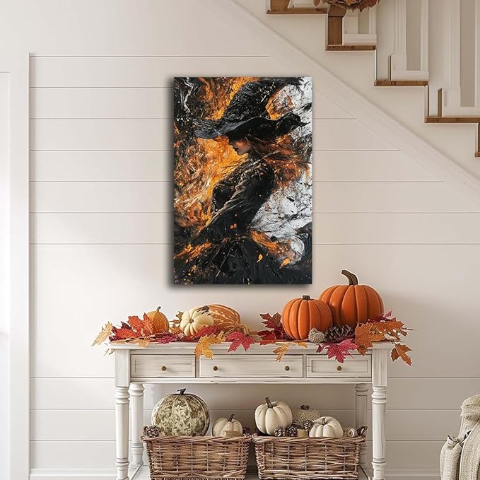 Witch Canvas Poster Print, Dark Academic Picture Wall Decor, Modern Fashion Aesthetic Abstract Witchcraft Halloween Wall Art For Bedroom Living Room Hallway Decoration,24"x36" Unframed