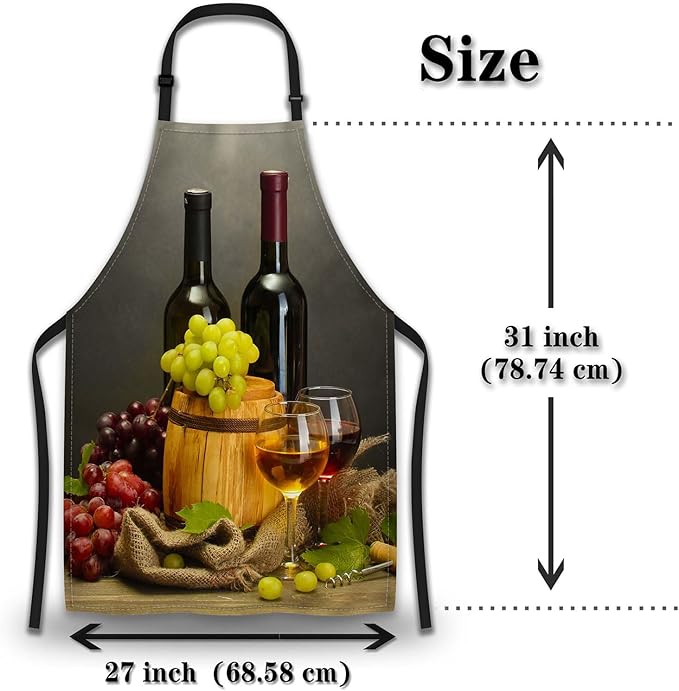 Garden Apron for Men Bottles and Glasses Pinafore Aprons for Women for Kitchen Cooking Restaurant BBQ Painting Crafting Gardening 27” (W) x 31” (H), Waterproof Aprons
