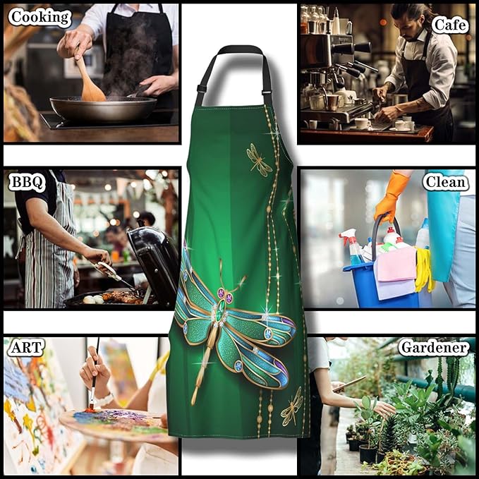 Garden Apron for Women Beautiful Vivid Dragonfly Aprons for Men for Kitchen Cooking Restaurant BBQ Painting Crafting Gardening 27” (W) x 31” (H), Waterproof Aprons