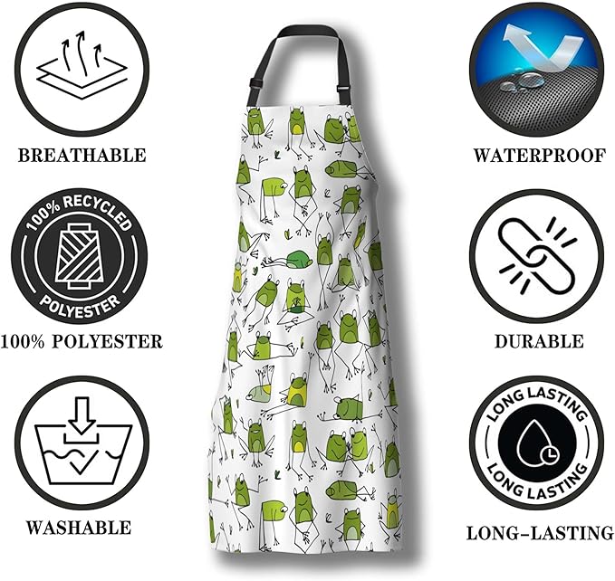 Garden Apron for Women Green Frogs Mans Aprons for Grilling for Kitchen Cooking Restaurant BBQ Painting Crafting Gardening 27” (W) x 31” (H), Waterproof Apron