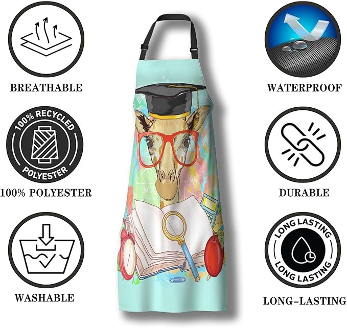 Kitchen Apron for Women Animals Students Giraffe Cooking Aprons for Men for Cooking Restaurant BBQ Painting Crafting Gardening 27” (W) x 31” (H), Waterproof Apron