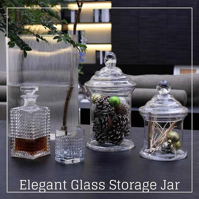 Diamond Star Clear Glass Apothecary Jar Decorative Candy Buffet Jars Elegant Glass Storage Containers (Height: 10" Body: 6")