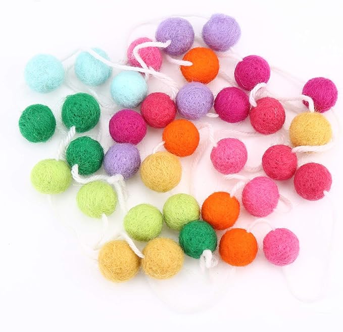 36PC 9.8 Feet Felt Wool Balls Garland 4/5 Inch Hanging String Kit for Christmas Tree Garland Holiday Decoration Birthday Wedding Baby Shower Party Wall Decorations