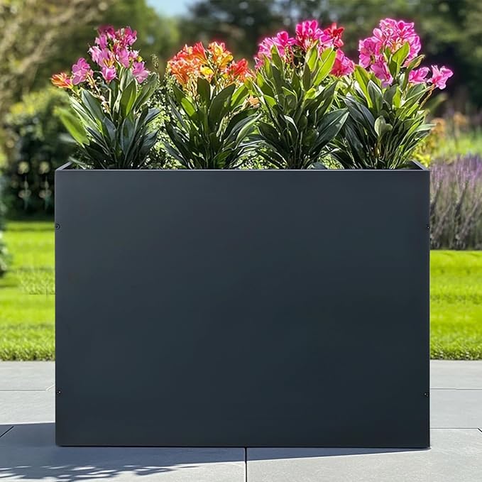SUNNYPARK Large Metal Planter Box 32”x 12”x 24”, Rectangular Modern Grey Metal Planter Box Heavy Duty with Drainage Holes for Outdoor Garden Patio
