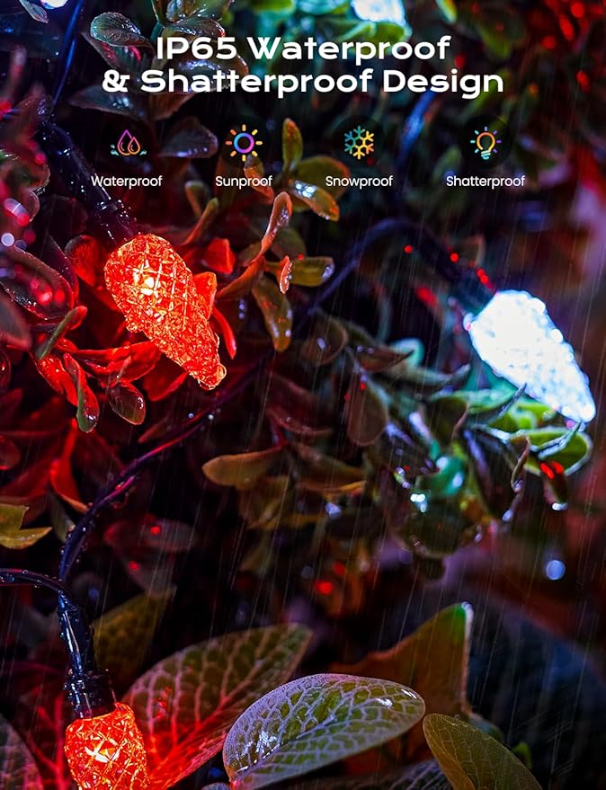 Brightown Solar Operated C6 Strawberry String Lights, 22.64ft 50 LEDs Red White LED Christmas Fairy Lights, Solar Christmas Lights Outdoor, Christmas Decorations for Christmas Tree, Garden Decor