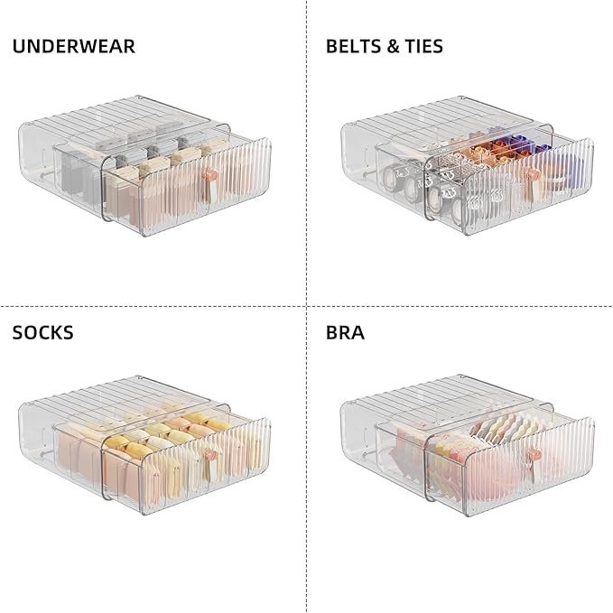 Underwear Drawer Organizer, Stackable Bra Organizer for Closet, 1 Cell Bra Storage, Sock and Underwear Organizer, Closet Organizers and Storage Drawer for Bra, Socks, Tie, Belt, Scarf