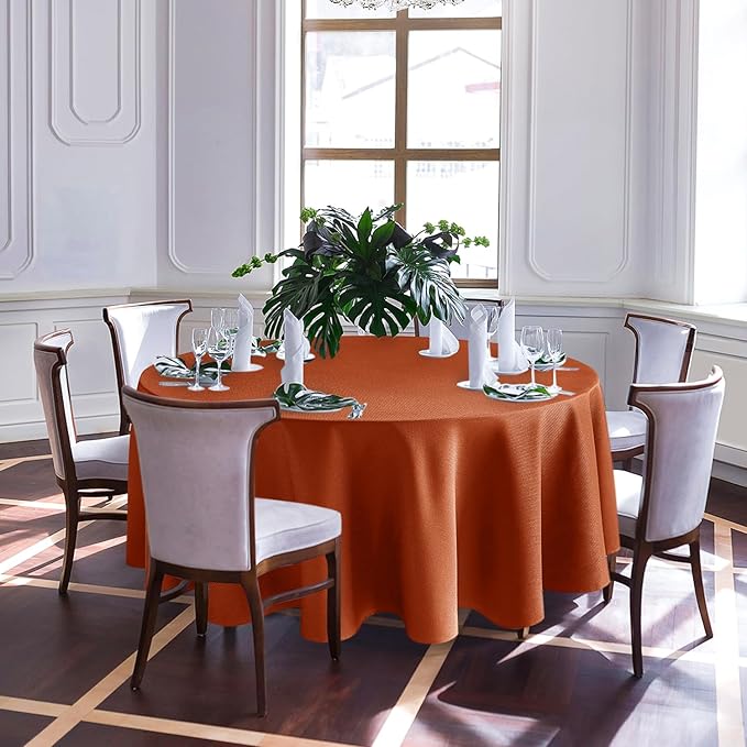 Biscaynebay 2 Pack Textured Fabric Round Tablecloths 60'' for Tables diameters from 28" to 48", Rust Table Cloth Water Resistant Small Circle Folding Table Covers for Dining Kitchen Wedding Parties