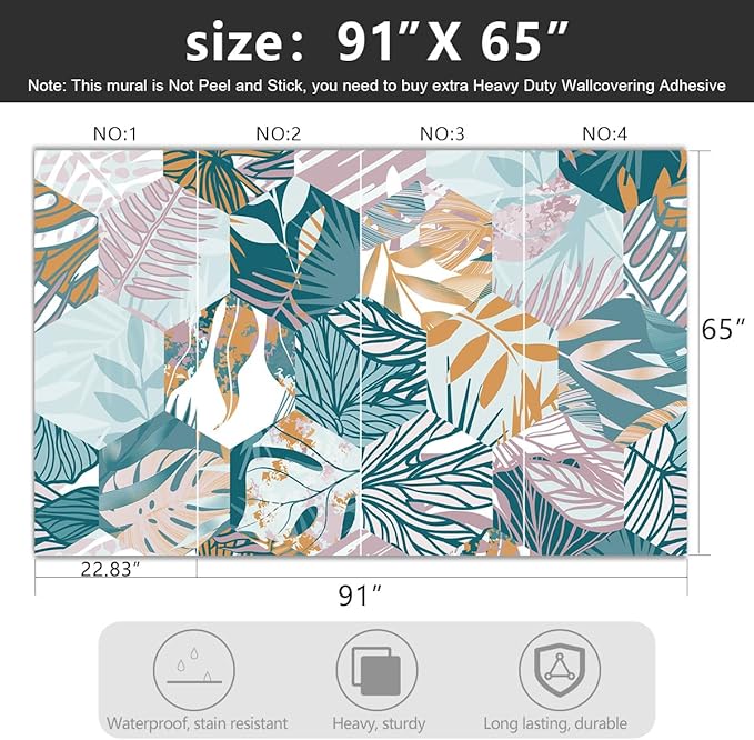 '-Abstract Geometry Botanical Banana Leaf Fabric Wallpaper Living Room Bedroom Bathroom Tropical Plant Leaf Wall Mural- 91"x65"( not Peel and Stick)
