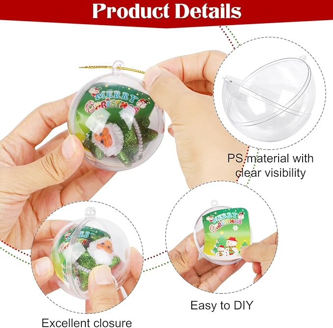ANVAVO 100 Pieces 60mm Christmas Clear Plastic Fillable Ball Ornaments DIY Craft Transparent Baubles Shatterproof Christmas Tree Hanging Ornaments for Christmas New Years Birthday Wedding Home Decor