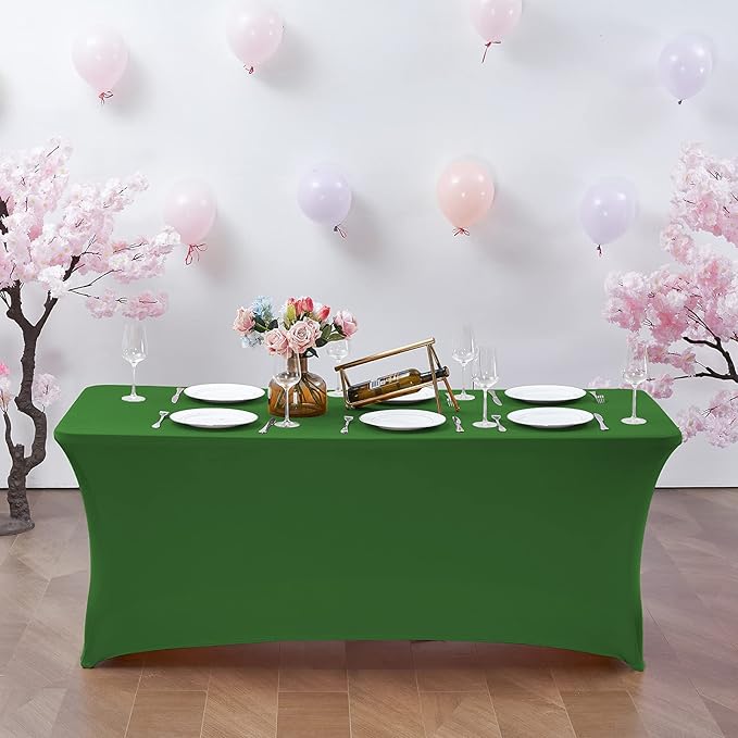 CWK 8FT Waterproof Stretch Spandex Table Cover for Rectangular Tables - Elastic Fitted Tablecloth for Folding Tables,Wrinkle Resistant Table Cloth for Parties, Weddings, Banquets & Events(Grass Green)