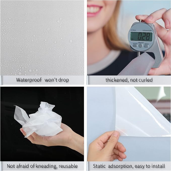 Frosted Glass Window Film with Tools,Reusable Window Privacy Film,Static Clings Window Film Kit for Home Bathroom and Office. (White, 45.2Inch×196.9Inch)