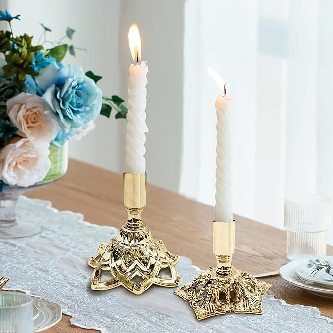 Candlestick Holders,Taper Candle Holder for Candlesticks Gold Plated Candle Metal Stick Candle Holders for Fireplace,Party, Dining,Wedding Decor,Fits 3/4 inch Thick Candle(Set of 6Pcs)
