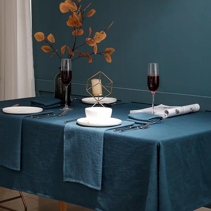 Blue Table Cloth for Rectangle Tables, Waterproof Spillproof Washable Tablecloth, Polyester Linen Dining Table Cover for Wedding, Party, Farmhouse, Kitchen - 70'' x 140'', Blue