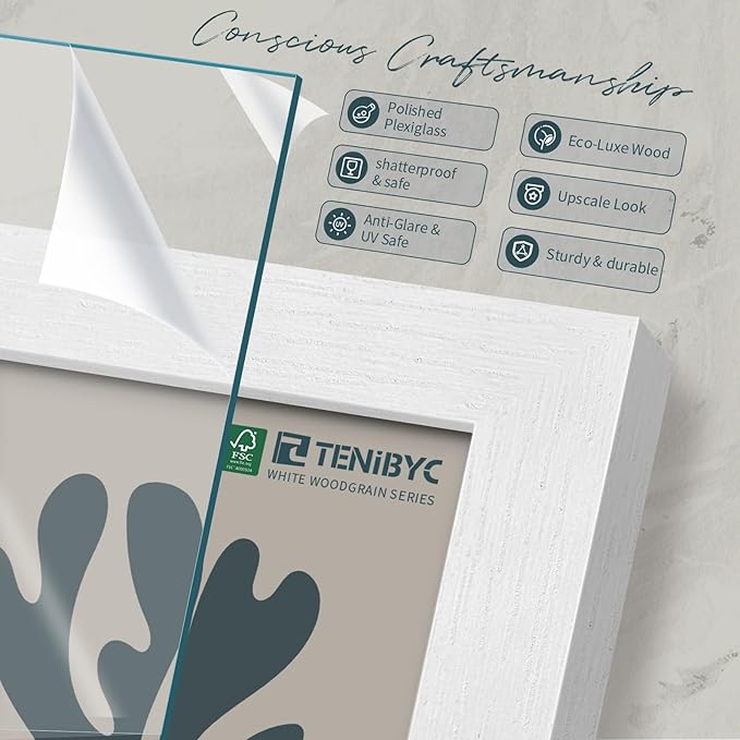 18x24 Poster Frame 3 Pack - White Woodgrain, Solid Wood Gallery Picture Frame - Wall Hanging