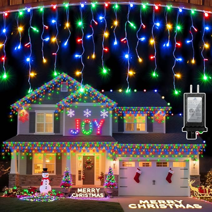 1332 LED 131FT Extra Long Icicle Lights - 296 Drops Waterproof Christmas Lights 12 Modes, Outdoor Christmas Decor for Mall Hotel Fence Holiday Lighting Multicolor