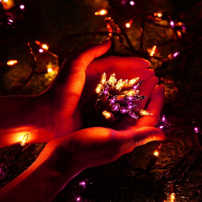 Toodour Orange & Purple Halloween Lights, 75ft 300 Count Incandescent Halloween String Lights, UL Certified Connectable Mini Bulbs String Lights for Outdoor, Indoor, Garden, Porch, Party, Home Decor