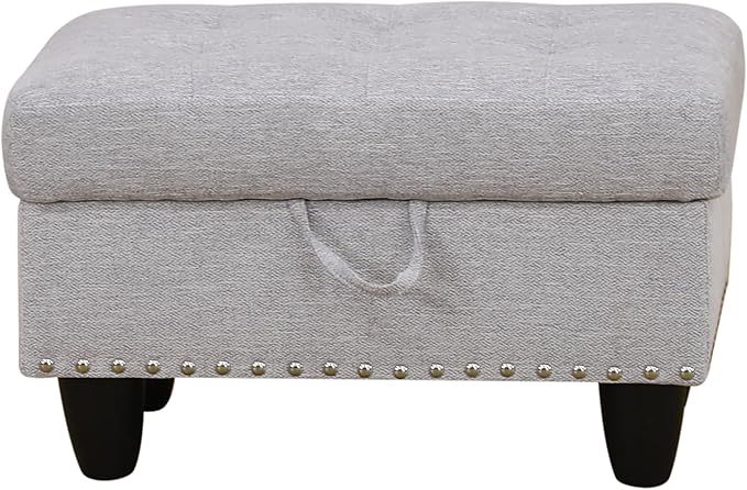 Ottoman Rectangular Storage Ottoman Bench, Flannel Footrest Stool Footstool with Lid for Living Room, Bedroom, Entryway, Gray White, 28.5"x19"x17.5"