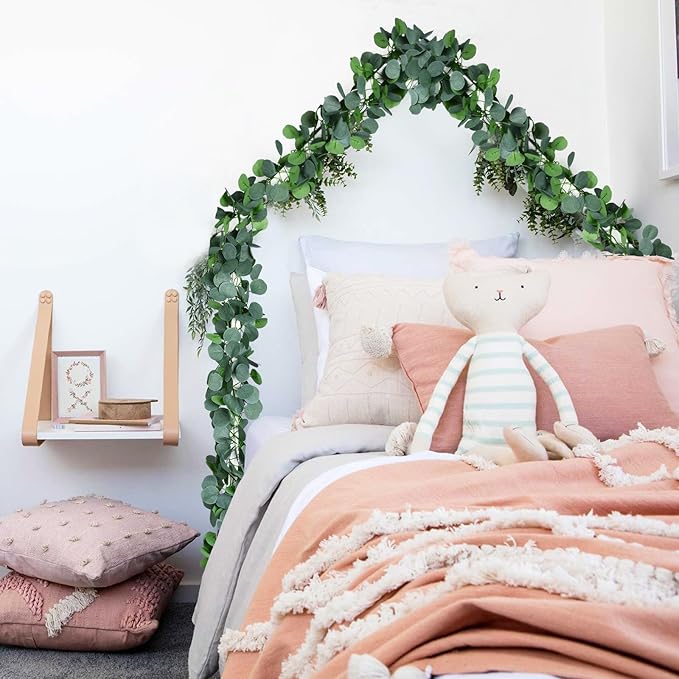 DearHouse 86 Feet 12 Strands Artificial Eucalyptus Leaf Plants Vine Hanging Eucalyptus Garland for Home Kitchen Office Wedding Wall Decor