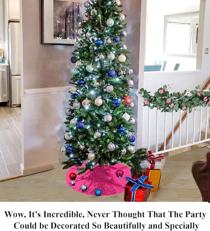Partisout 24Inch Sequin Tree Skirt Hot Pink Christmas Tree Skirt 24in Tree Skirts for Slim Trees Xmas Tree Skirt Hawaii Tree Skirt Rustic Tree Skirt Cartoon Tree Skirt Elegant Halloween 24 inch