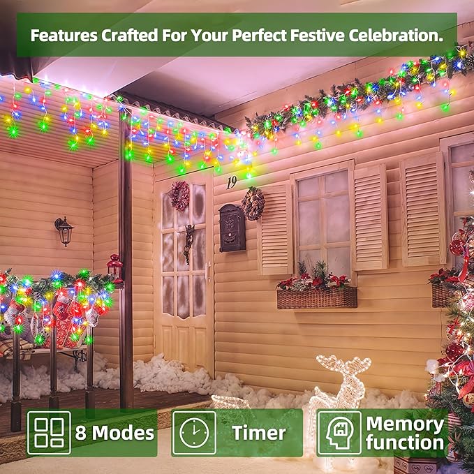 1332 LED 131FT Extra Long Icicle Lights - 296 Drops Waterproof Christmas Lights 12 Modes, Outdoor Christmas Decor for Mall Hotel Fence Holiday Lighting Multicolor