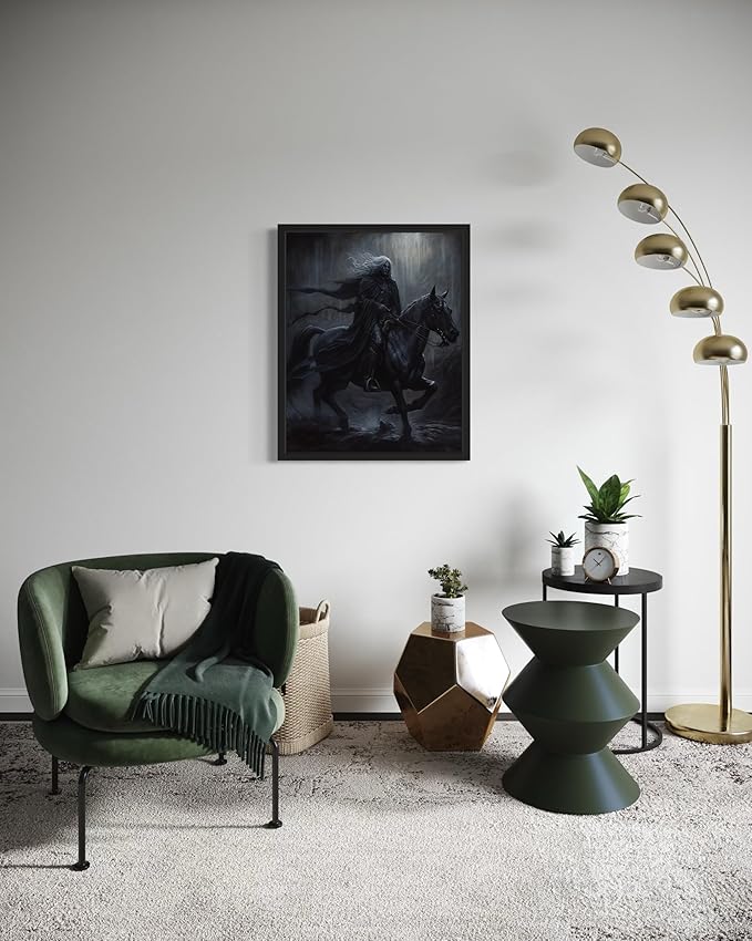 Black Dark Knight Poster Art Print, Halloween Scary Vintage Wall Art Academia Spooky Painting Decoration for Horror Prints, Gothic Posters Bedroom Decor 89 (Black Dark Knight, 16 x 20 inches, Black Frame)