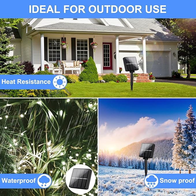 Brightever Solar Powered String Lights Outdoor Waterproof, 4-Pack Total 160FT 400 LED Solar Twinkle Lights with 8 Lighting Modes, Solar Fairy Lights for Fence, Balcony (Daylight White)