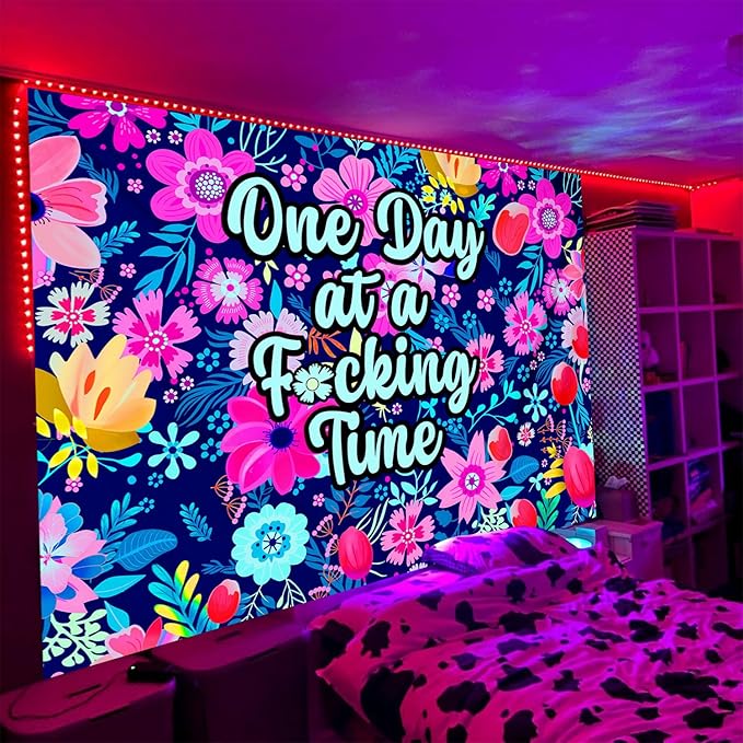 ADDWel Blacklight Floral Tapestry, Hippie Flower Tapestry Glow In The Dark, UV Reactive Black Light Upright Posters Wall Hanging for Bedroom Dorm Living Room Backdrop Decor