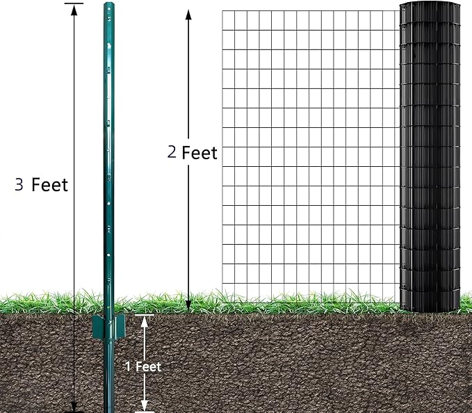 ARIFARO Fence Posts 3 Feet Sturdy Duty Metal Fencing Poles, Pack of 16, No Dig Garden U Post for Wire Fencing Steel Post for Yard, Outdoor Wire