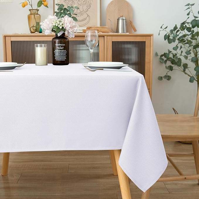 Biscaynebay Fabric Square Tablecloths 70x70 Inches, White Water Resistant Card Table Cloth Folding Table Cover for Dining, Kitchen, Wedding and Parties etc. Machine Washable