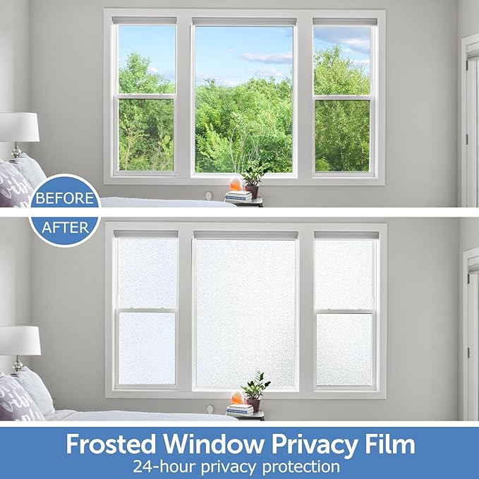 HIDBEA Frosted Window Privacy Film - Non Adhesive Static Cling Glass Stickers Sun UV Blocking Heat Control Door Covering Decals for Home Office, 23.6 x 78.7 Inch