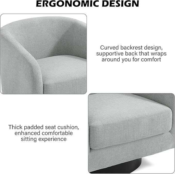 Swivel Barrel Accent Chair, Modern Round Chenille Fabric Arm Chair for Living Room, Bedroom, Comfy Club Reading Chairs for Adults(Chenille Fabric, Light Grey, Set of 4