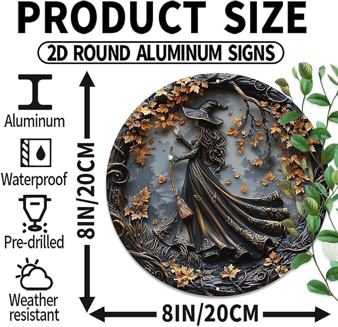 Fanyil/Olygee/Sherum/Shirem/Pubyfun/Glosrity/Libilin/Graddi/Solymody/Gowebs/Goredny/Vianys Witching Hour, Door Way Hanging Decor Halloween, 2D Wooden Round Witches Sign (A+B+C, 7.87")