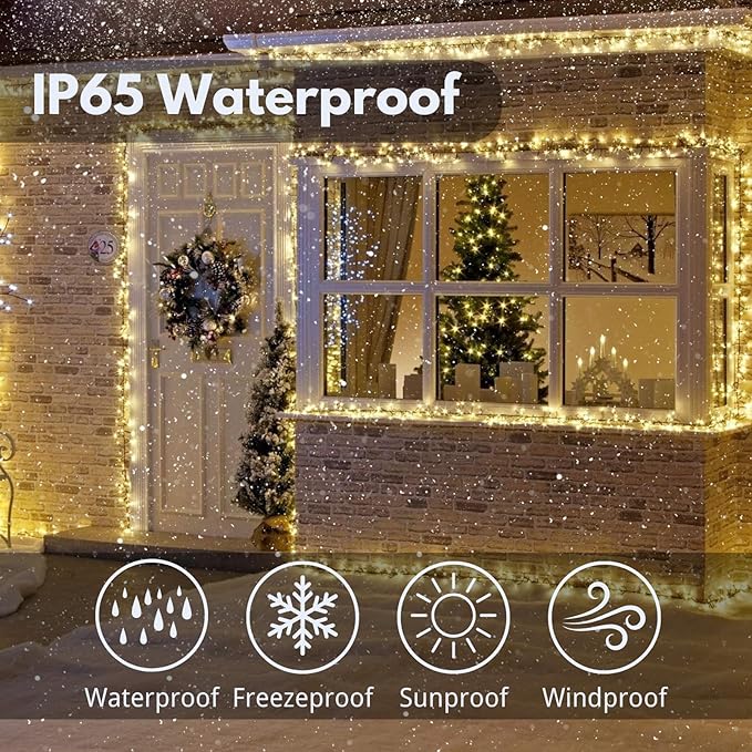 Solar String Lights Outdoor Waterproof 4PK 400LED 132FT Twinkle Lights Auto On/Off Solar Powered LED Fairy Light Green Wire with 8 Modes for Christmas Tree Party Wedding Garden Decoration (Warm White)