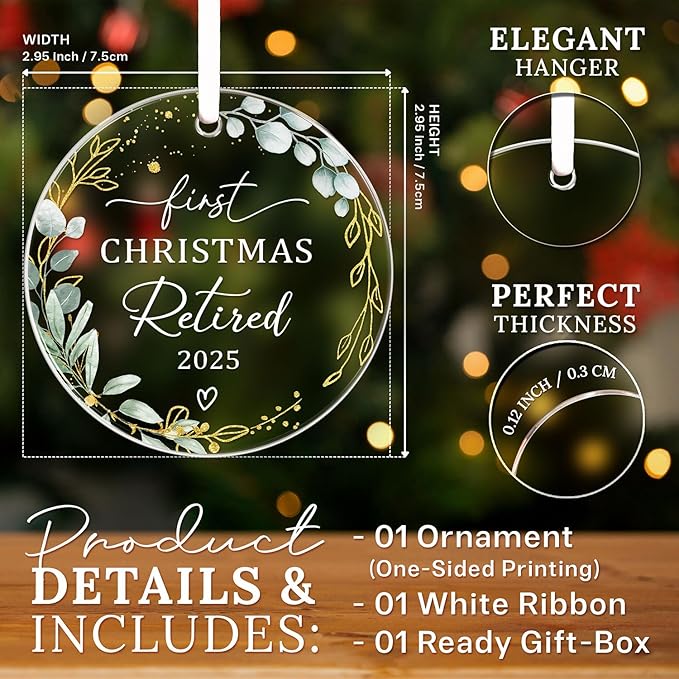 HEXMOZ Retirement Gifts for Women, Men 2025 - First Christmas Retired Ornament 2025 - Retired Gift for Coworker, Boss, Employee, Teacher, Nurse, Woman, Man - Acrylic Ornament Keepsake
