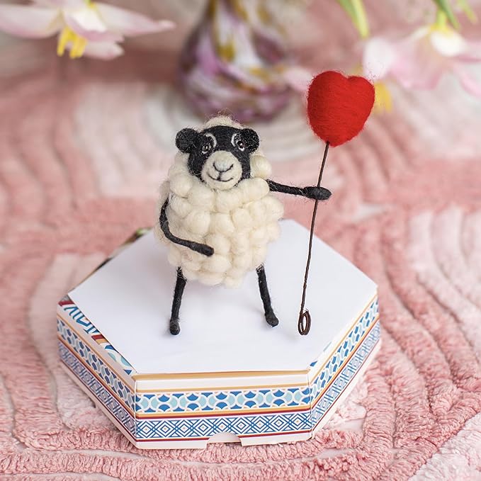 | Hand-Felted Sheply Sheep with Heart Balloon | Organic Wool Home Decor | Fair Trade Plush Animal Ornament | Gift for Any Occasion | Perfect for New Spaces & Home Accessories