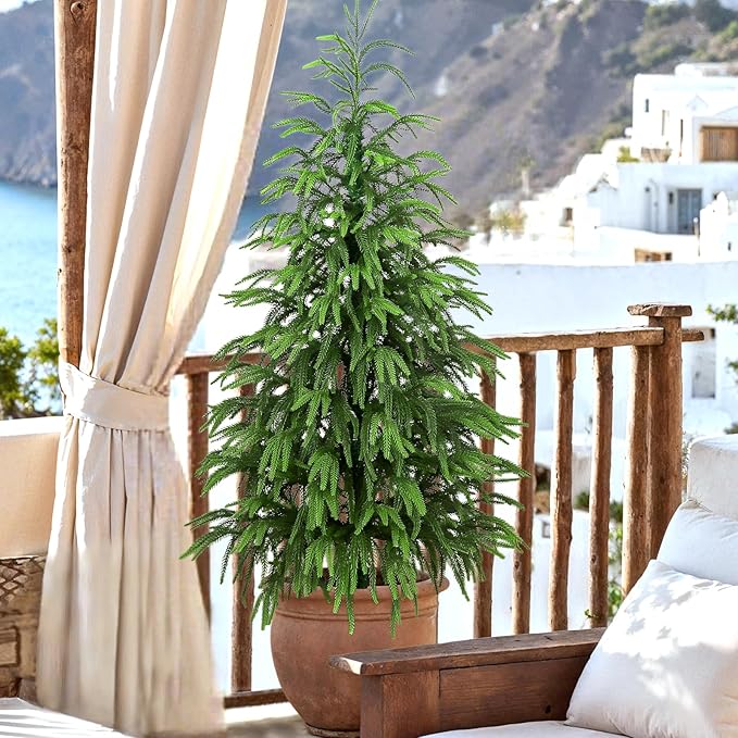 Artificial Norfolk Pine Tree, 3 ft Realistic Christmas Tree, Fake Potted Plants for Front Porch Outdoor Indoor Garden Christmas Decor