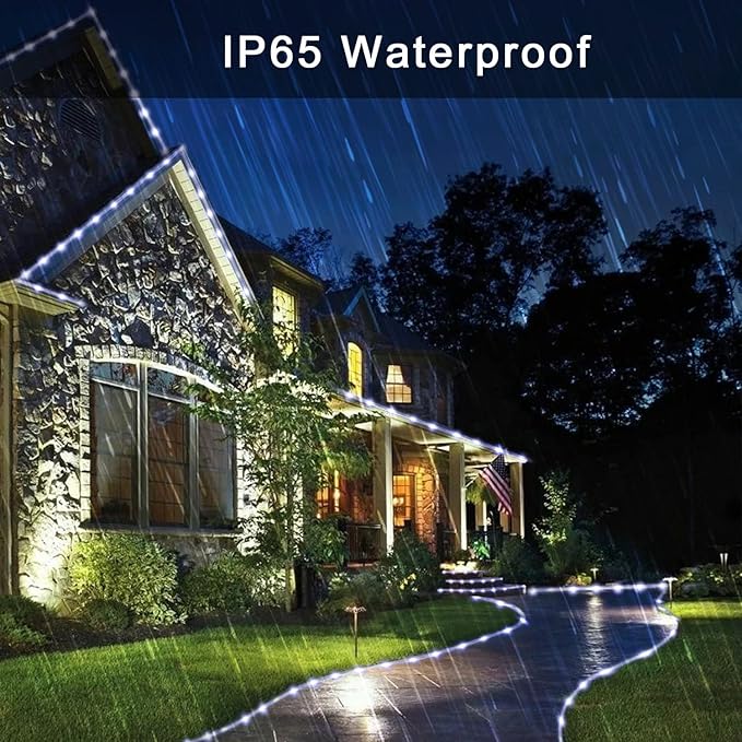JMEXSUSS 2 Pack 100 LED Solar Rope Lights, 33ft 8 Modes Waterproof LED Solar Pool Lights for Trampoline, Fence, Gazebo, Yard, Walkway, Path, Garden Decor (White)