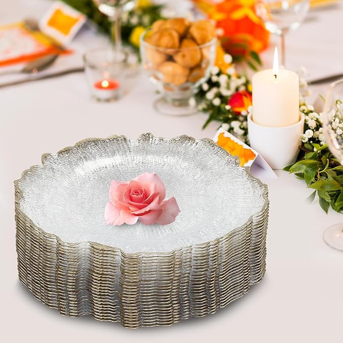 Charger Plates Set 12.6'' Round Embossed Dinner Plate Chargers Plastic Elegant Floral Plates for Dinner Wedding Party Event Table Kitchen Decoration 25Pcs (Gold-25Pcs)