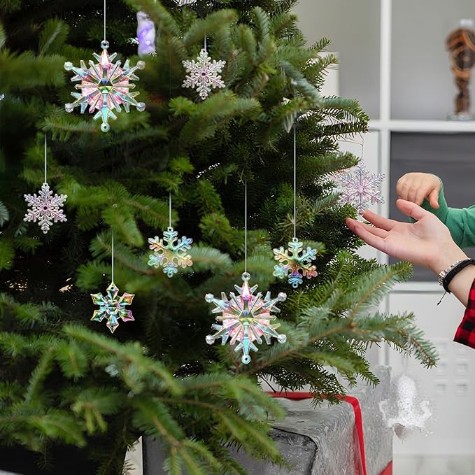 Dilunave 40 Pieces Christmas Snowflake Ornaments Acrylic Christmas Tree Decorations Crystal Snowflakes Translucent Winter Hanging Ornament for Tree(Iridescent)