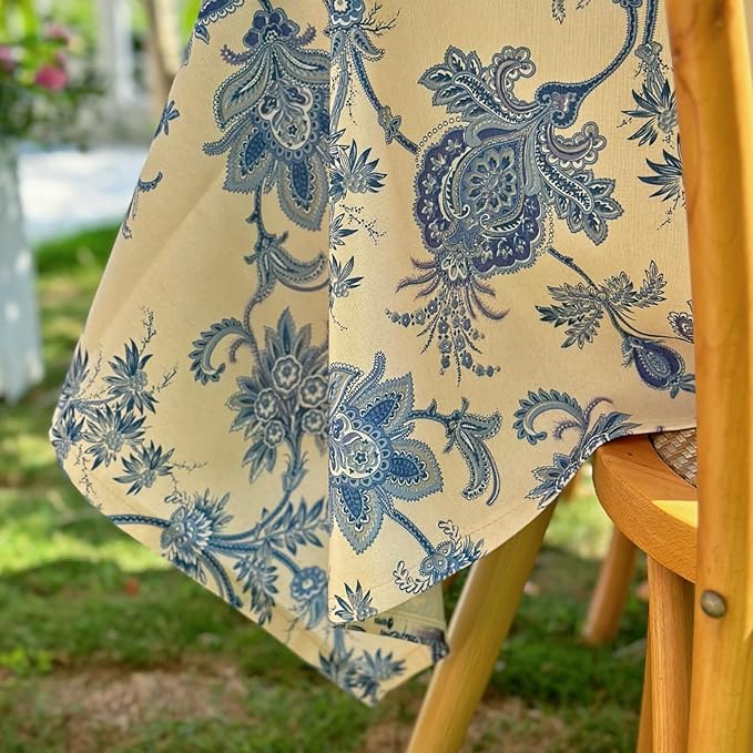 Blue and White Rectangle Tablecloth, Waterproof Outdoor Table Cloth, Dining Table Cover for Farmhouse, Wedding, Dinner, Picnic - Spring/Summer, 54"x72", Blue Flower