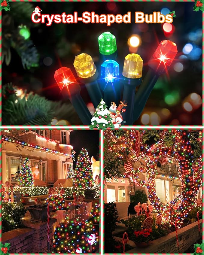 158 FT 480 LED Christmas Tree Lights, String Lights Green Wire with 8 Modes, Timer and Memory, Plug in Outdoor Waterproof Twinkle Lights for Indoor Yard Xmas Holiday, Multicolor