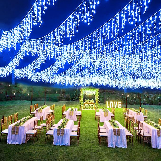 Icicle Lights for Outside, 66FT 640 LED Christmas Icicle Lights Outdoor Indoor with Waterproof 8 Modes, Plug in Curtain String Light for House Patio Roof Garden Party Wedding Decorations, Blue