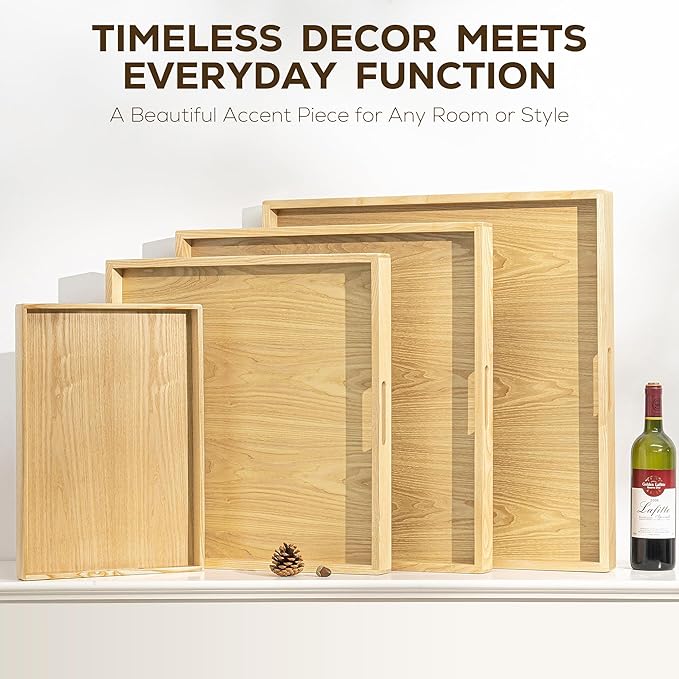 Axeman Wooden Serving Tray with Wood Handles|Ottoman Tray for Breakfast, Bed, Couch|17x12in Ash Wood Coffee Table Trays|Food Drinks Decorative Storage Boards for Ottoman Kitchen, Natural