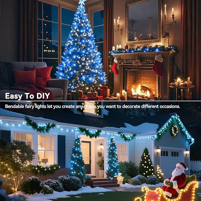 4 Pack 60LED Christmas Fairy Lights Battery Operated - 20FT Twinkle Lights with 2 Lighting Modes Indoor, Waterproof Led Fairy String Lights for Bedroom, Classroom, Dorm, DIY Decor, Blue & White
